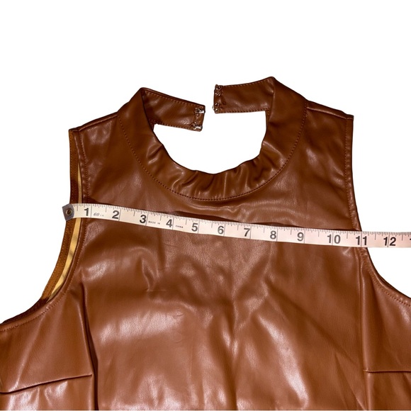 First Love by Lovelyn Brown Faux Leather Peplum Top Size S - Picture 3 of 8